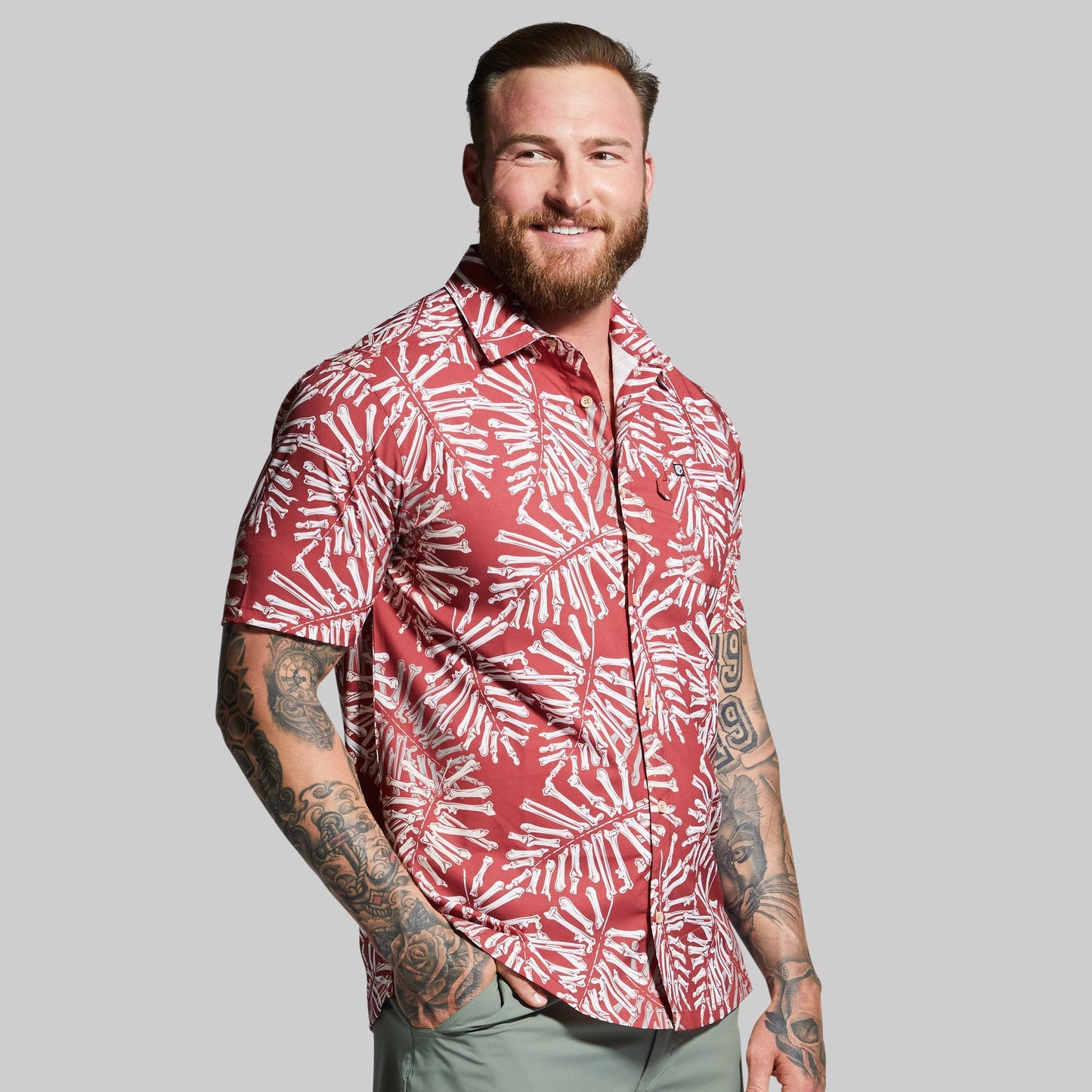 Voyager Button Up (Earth Red Bone Palm)