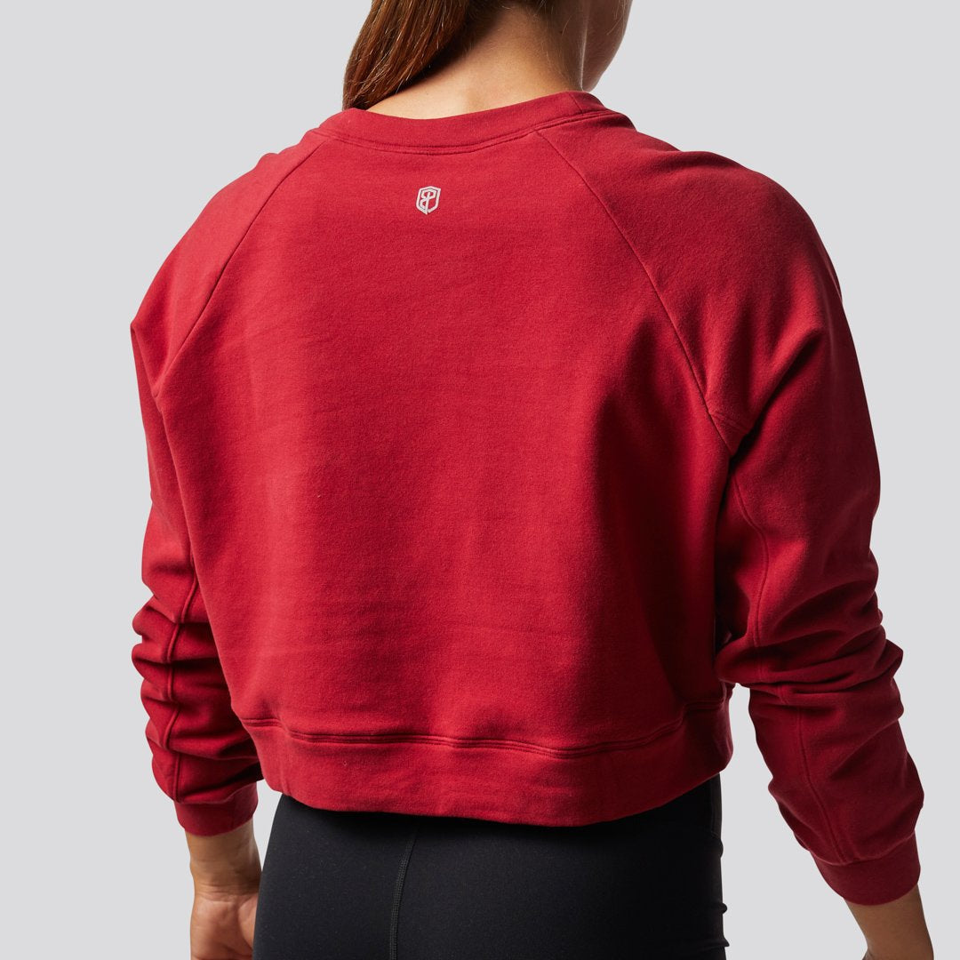 Unmatched Cropped Crew Sweatshirt (Wine)