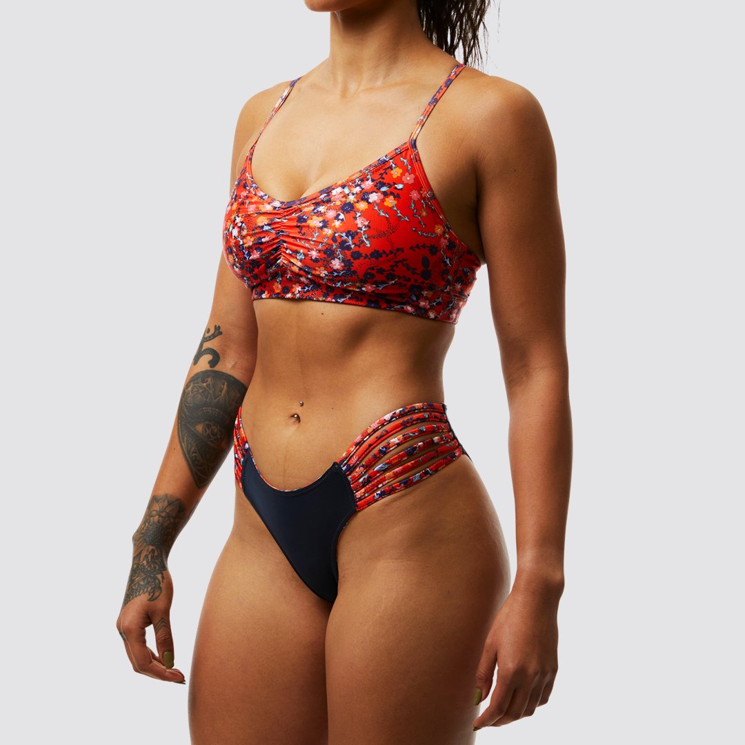 Tidal Bikini Bottom (Reversible Fiery Floral with Navy)
