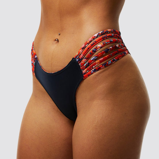 Tidal Bikini Bottom (Reversible Fiery Floral with Navy)