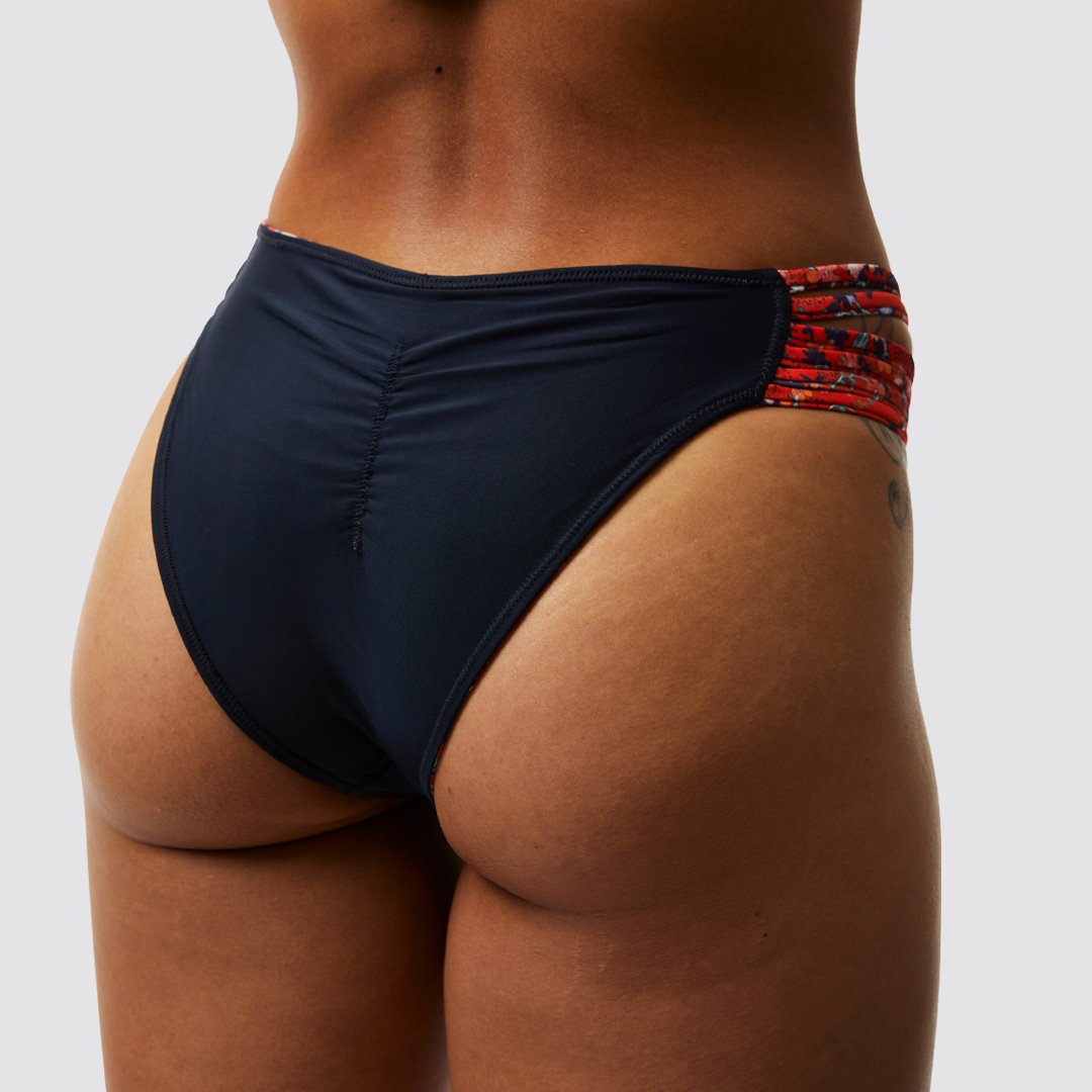 Tidal Bikini Bottom (Reversible Fiery Floral with Navy)
