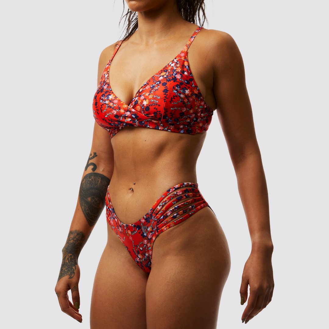Tidal Bikini Bottom (Reversible Fiery Floral with Navy)