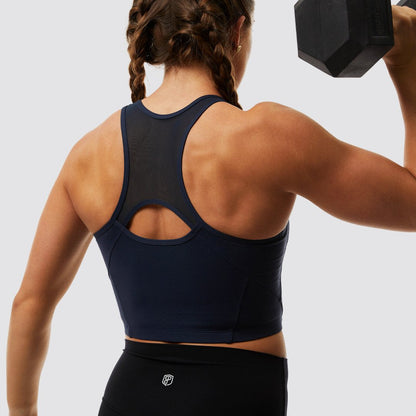 Meshed Up Cropped Sports Bra (Navy)