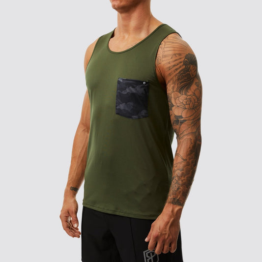 Athleisure Pocket Tank (Tactical Green-Ash)